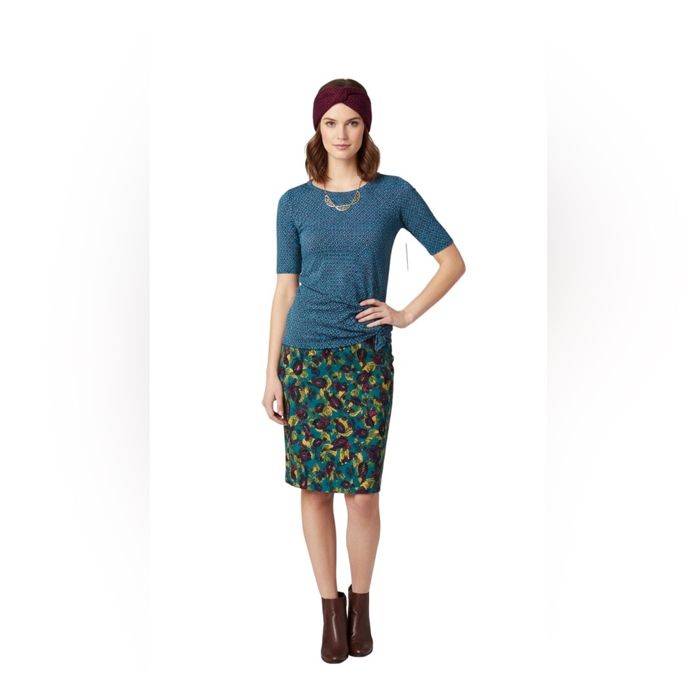 XS Floral Peacock Blue with Gold and Wine Red Design Cassie Skirt / Julia Dress